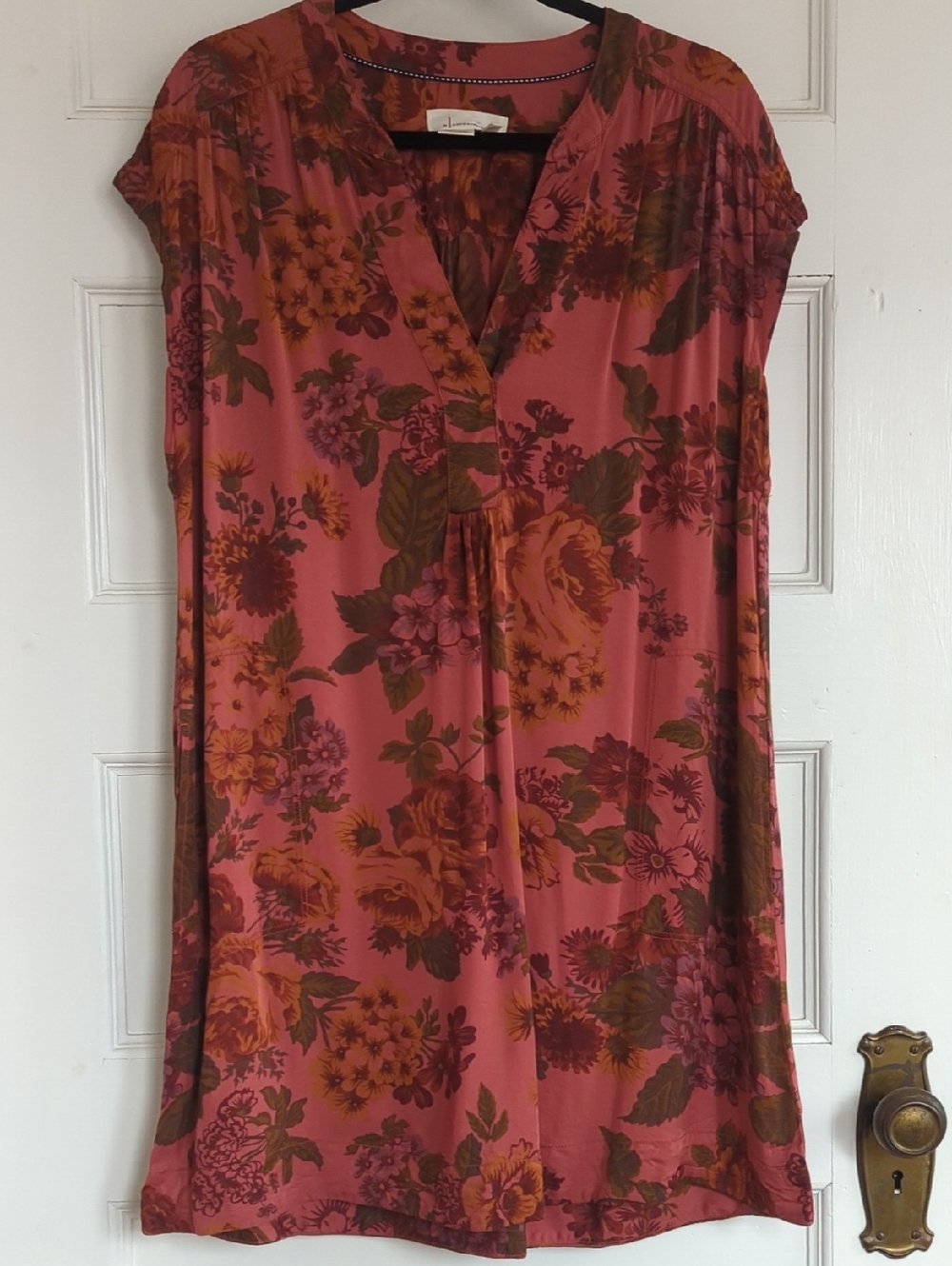 Anthropologie Pink and Olive Floral Blouse